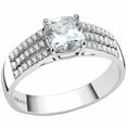 thumbnail image 1 of Womens 6x6mm Cushion Cut CZ 3 Row Side Stone Stainless Steel Delicate Wedding Ring - Size 6, 1 of 4