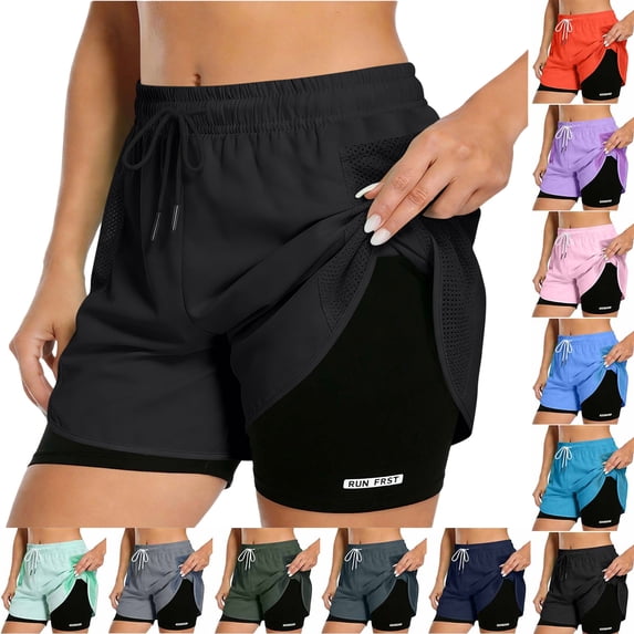 Womens 7" Inch Inseam Shorts Pants High Waisted Shorts Running Athletic Shorts with Liner and Pockets