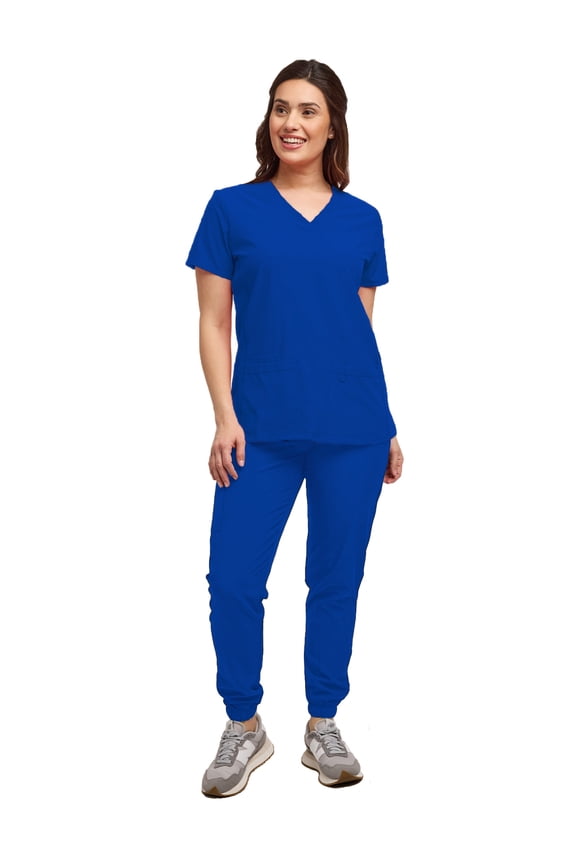 Womens 7 Pocket Scrub Set V-Neck Top and Jogger Pant Medical Nursing Uniform
