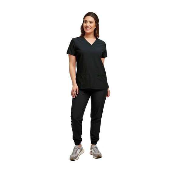 Womens 7 Pocket Scrub Set V-Neck Top and Jogger Pant Medical Nursing Uniform