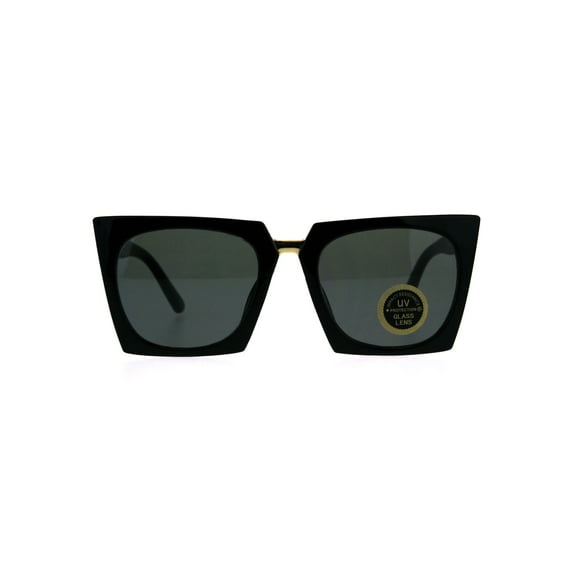 Womens 80s Funk Squared Rectangular Cat Eye Tempered Glass Lens Black