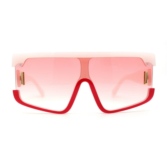 Womens 80s Funky Oversize Flat Top Plastic Shield Sunglasses Pink Red Pink