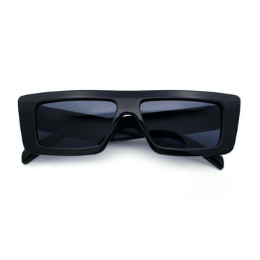 Womens 80s Mod Square Cat Eye Narrow Rectangle Thick Plastic Sunglasses All Black