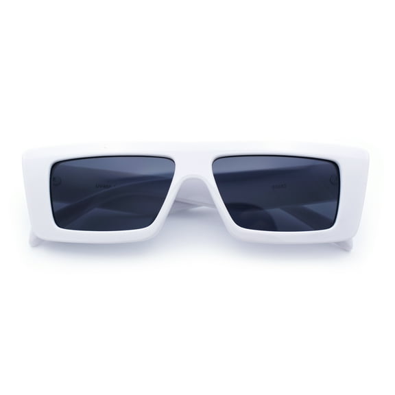 Womens 80s Mod Square Cat Eye Narrow Rectangle Thick Plastic Sunglasses White - Black