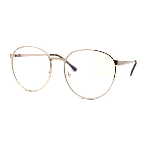 Womens 80s Nerdy School Girl Metal Blue Light Blocking Computer Glasses Gold Tortoise