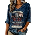 thumbnail image 1 of Womens 9/11 25th Anniversary Shirt 3/4 Sleeve Patriotic T Shirts | Never Forget 911 Memorial Shirt,Loose V-Neck Graphic T-Shirt,Printed American Flag T-shirt,Casual Tee Tops, L, 1 of 5