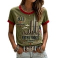 thumbnail image 1 of Womens 9/11 Never Forget T Shirt Patriotic Ringer Tee Vintage Memorial Graphic Top Twin Towers Tribute Short Sleeve Crewneck Casual Summer Gift for Her, Army Green-L, 1 of 2