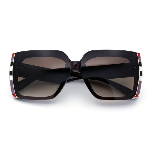 Womens 90s Designer Fashion Rectangular Rimless Butterfly Plastic Sunglasses All Brown