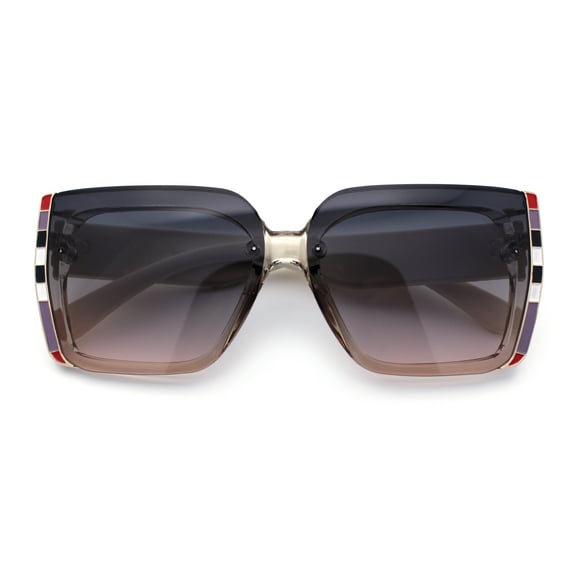 Womens 90s Designer Fashion Rectangular Rimless Butterfly Plastic Sunglasses Beige White - Black Brown