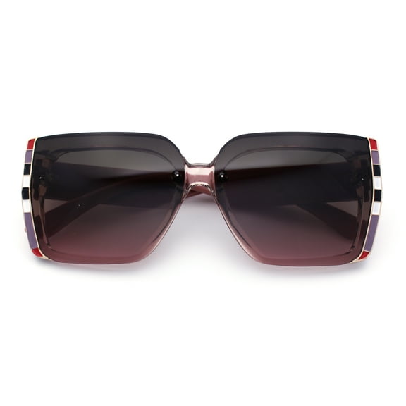 Womens 90s Designer Fashion Rectangular Rimless Butterfly Plastic Sunglasses Pink - Brown Pink