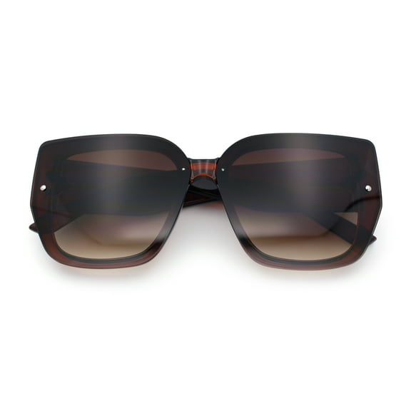 Womens 90s Designer Fashion Rimless Plastic Thick Temple Butterfly Sunglasses [All Brown]