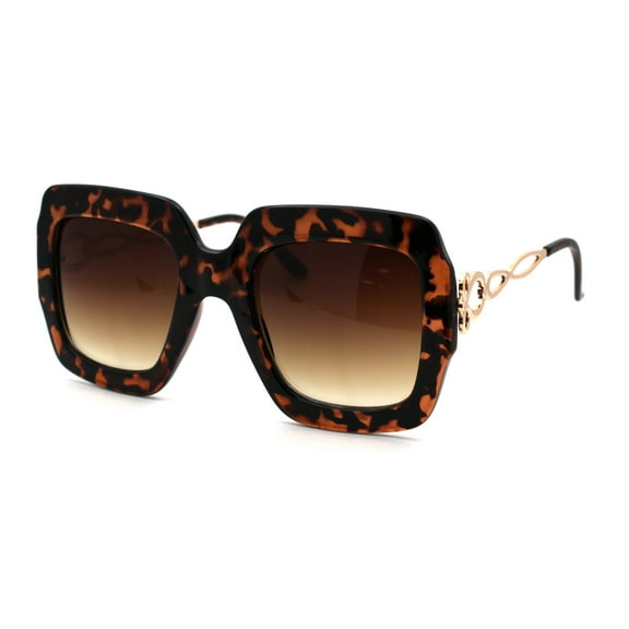 Womens 90s Designer Fashion Thick Rectangular Butterfly Sunglasses Tortoise Gold Brown