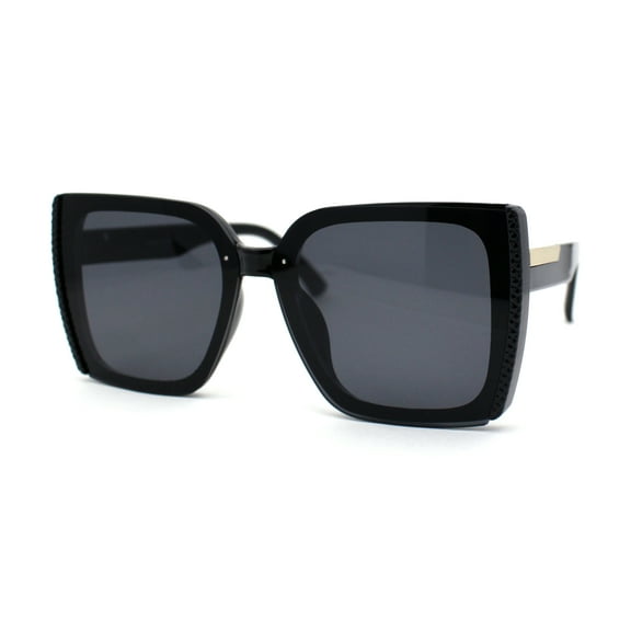 Womens 90s Designer Rectangle Butterfly Inset Lens Diva Sunglasses All Black