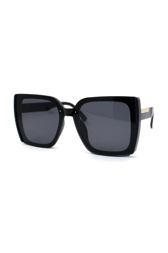 Womens 90s Designer Rectangle Butterfly Inset Lens Diva Sunglasses All Black