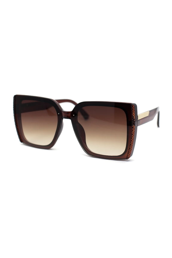 Womens 90s Designer Rectangle Butterfly Inset Lens Diva Sunglasses All Brown