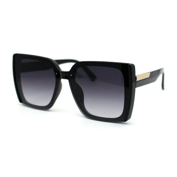 Womens 90s Designer Rectangle Butterfly Inset Lens Diva Sunglasses Black Smoke