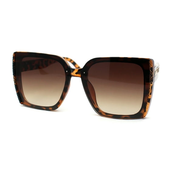 Womens 90s Designer Rectangle Butterfly Inset Lens Diva Sunglasses Tortoise Brown