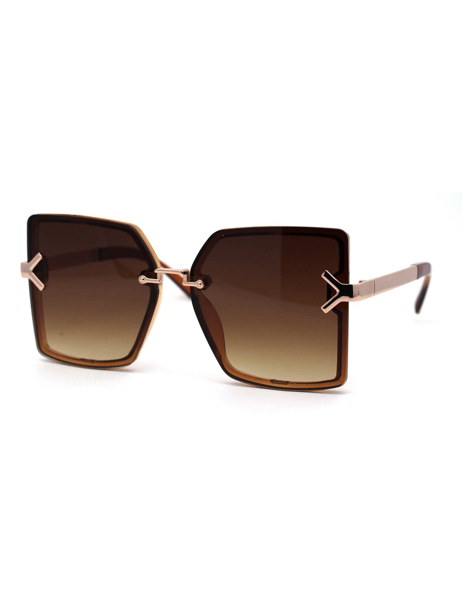 Chic Gold and Brown Sunglasses Womens Oversize Rimless Chic Squared Butterfly Sunglasses  main image 3