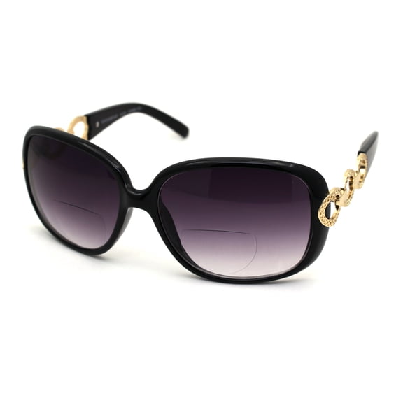 Womens 90s Jewel Arm Rectangular Butterfly Bi-focal Reading Sunglasses Black Smoke 2.25