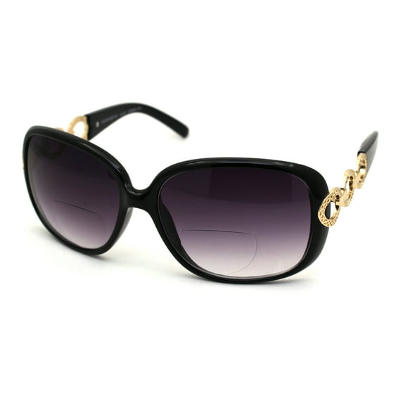 Womens 90s Jewel Arm Rectangular Butterfly Bi-focal Reading Sunglasses Black Smoke 3.0