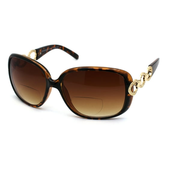 Womens 90s Jewel Arm Rectangular Butterfly Bi-focal Reading Sunglasses Tortoise Brown 2.0