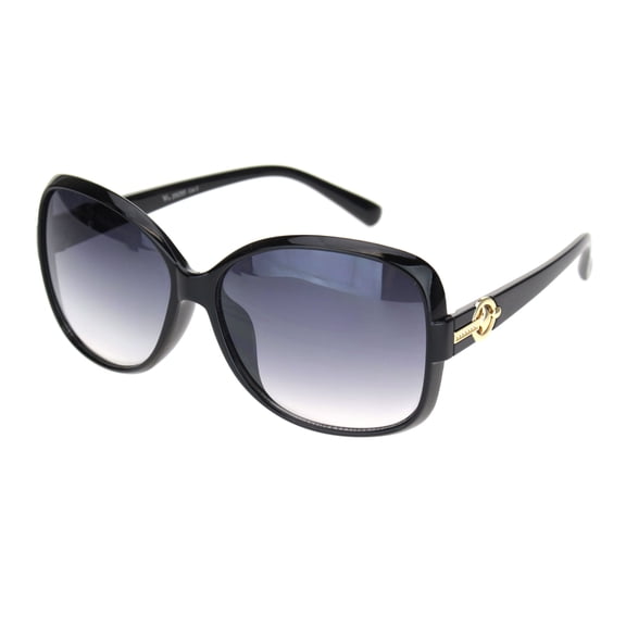 Womens 90s Jewel Buckle Design Rectangular Butterfly Sunglasses All Black