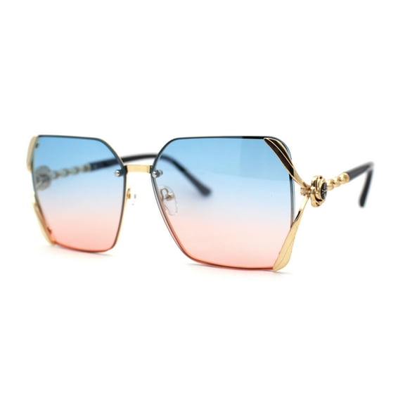 Womens 90s Luxury Jewel Ribbon Hinge Square Butterfly Sunglasses Gold Blue Pink