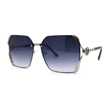 Womens 90s Luxury Jewel Ribbon Hinge Square Butterfly Sunglasses Silver Smoke