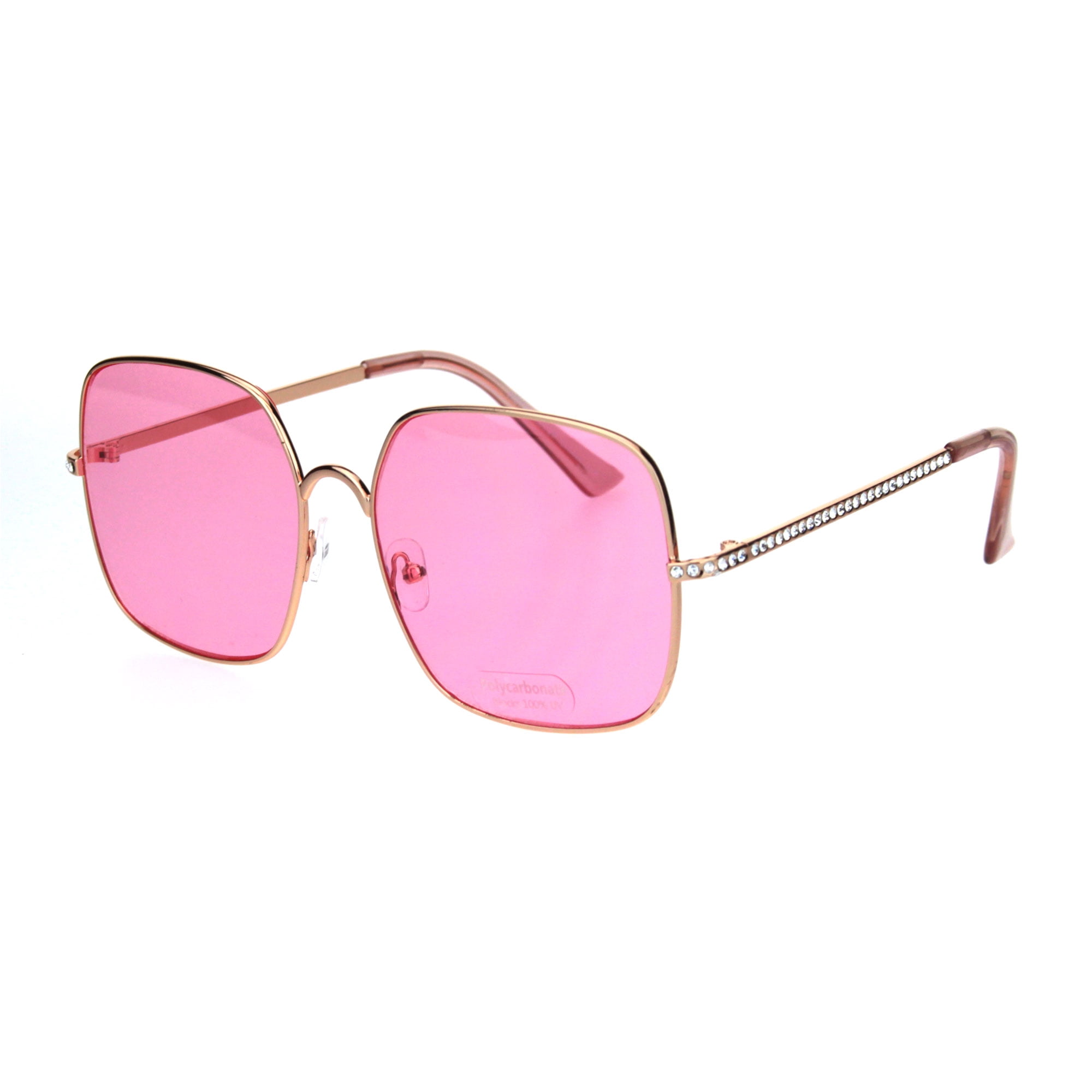 Womens 90s Oversize Metal Rim Rectangle Bling Rhinestone  display picture 2