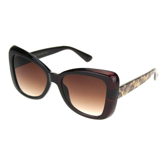 Womens 90s Paisley Arm Butterfly Thick Plastic Designer Sunglasses Dark Brown Gradient Brown