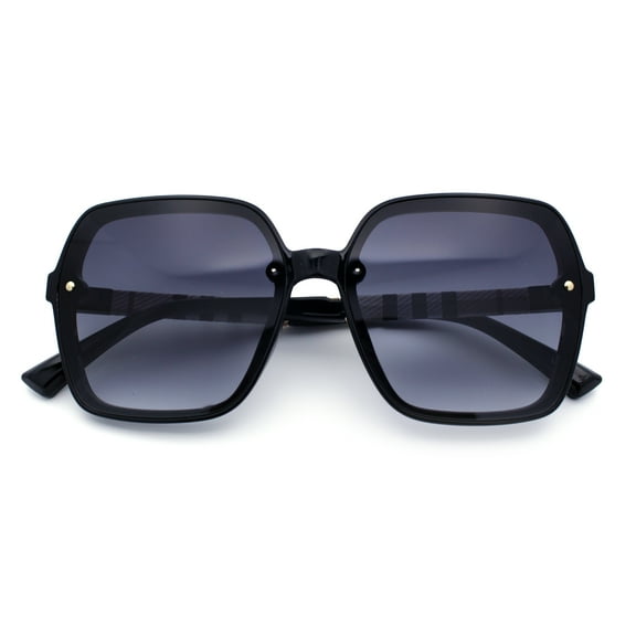 Womens 90s Rectangle Butterfly Designer Style Plastic Fashion Sunglasses Black Beige - Smoke