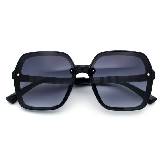 Womens 90s Rectangle Butterfly Designer Style Plastic Fashion Sunglasses Black Beige - Smoke