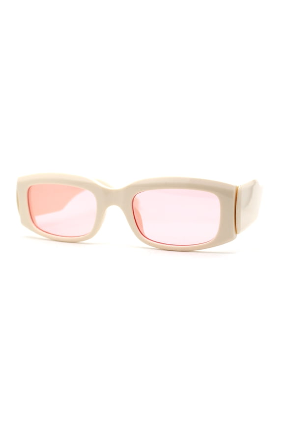Womens 90s Retro Mod Rectangle Thick Arm Plastic Sunglasses Beige Pink