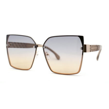Womens 90s Rimless Designer Square Butterfly Chic Sunglasses Gold Beige Grey Brown