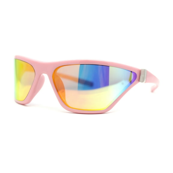 Womens 90s Sport Fashion Triangular Shape Wrap Plastic Sunglasses Pink - Pink Mirror