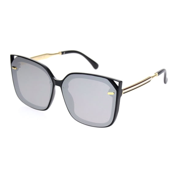 Womens 90s Squared Rectangular Butterfly Plastic Sunglasses Black Silver Mirror