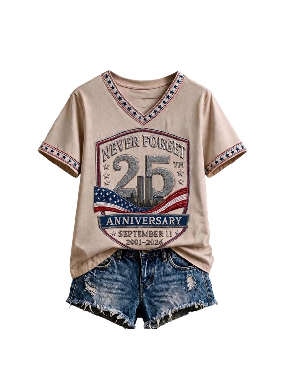 Womens 911 25Th Anniversary Short Sleeve Tshirt American Flag Honor Faith Hope Tee For Women Hope Honor Courage Printed Shirts