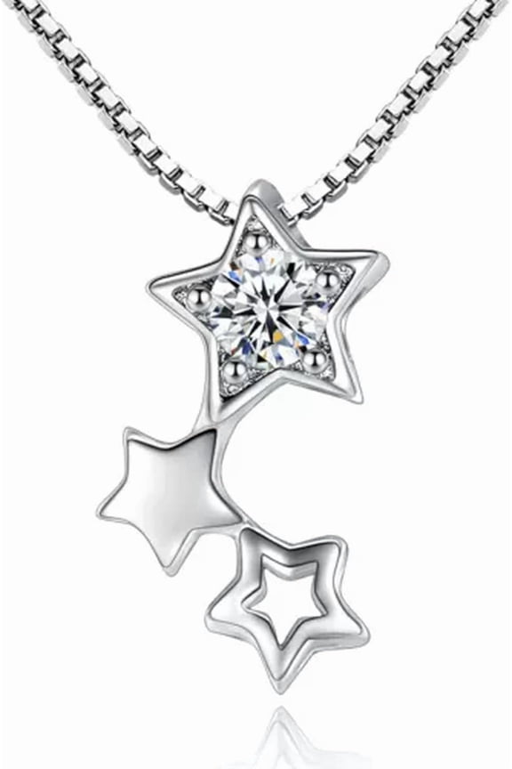 Womens 925 Silver Excellent Luminous Crystal Star Pendant Necklace Chain Jewelry-Silver[s204]