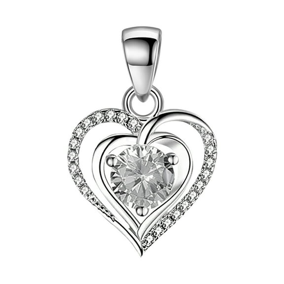 Womens 925 Silver Heart Necklace Rhinestone Pendant Sparkly Jewerly Valentine Birthday