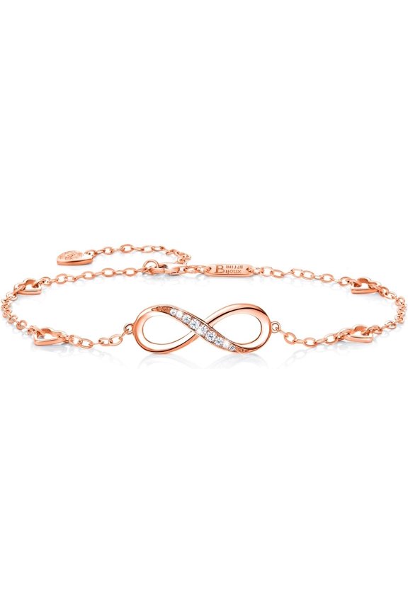 Womens 925 Sterling Infinity Anklet Bracelet Endless Love Symbol Charm Adjustable Large Bracelet Gifts for Women