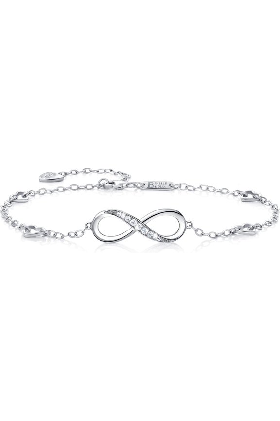 Womens 925 Sterling Infinity Anklet Bracelet Endless Love Symbol Charm Adjustable Large Bracelet Gifts for Women