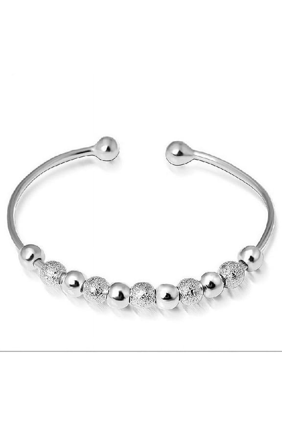 Womens 925 Sterling Silver Bead Ball Love Cuff Bangle Fashion Bracelet Sale A3I3