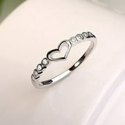 Womens 925 Sterling Silver Blue Sapphire Ring CZ Gemstone Heart Wedding Ring