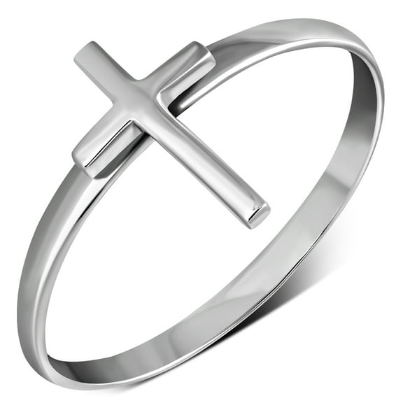 Womens 925 Sterling Silver Cross Ring - Size 4