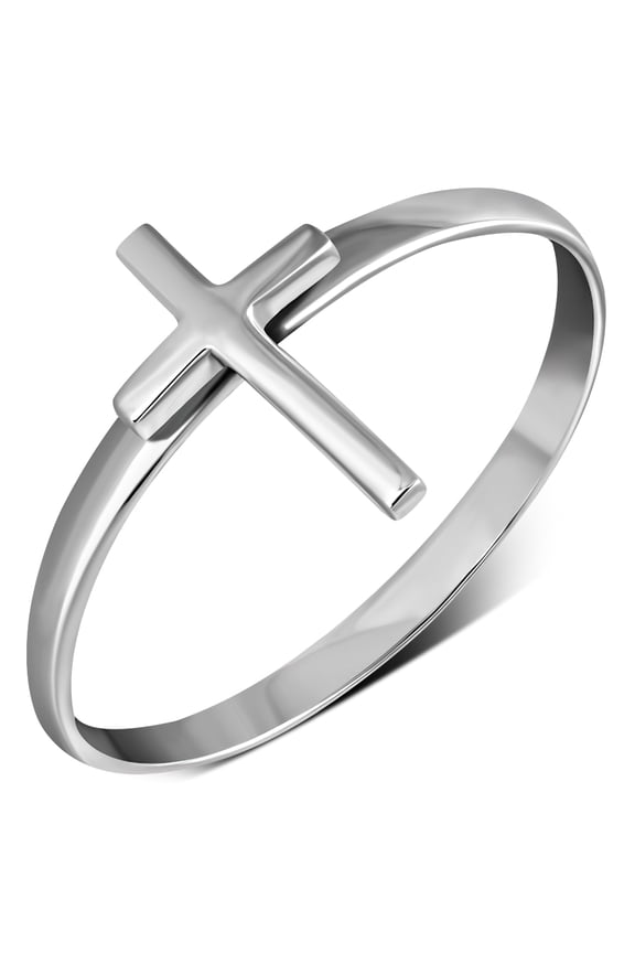 Womens 925 Sterling Silver Cross Ring - Size 4