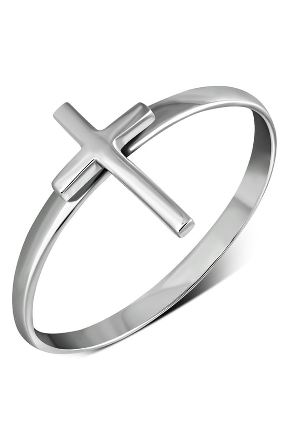 Womens 925 Sterling Silver Cross Ring - Size 5.5