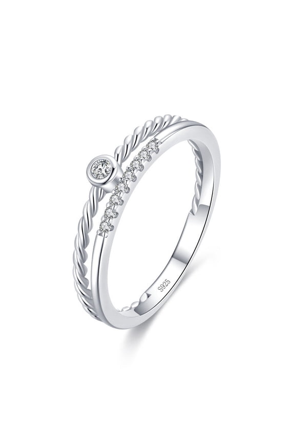 Womens 925 Sterling Silver Double Twist Ring | Gold Plated Artificial Gemstones | Diamond Processing | 0.44cm Wide | 1.65g