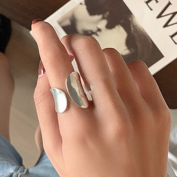 Womens 925 Sterling Silver Ring Simple Geometric Hollow Wide Band Polished Finish Fashion Ring Index Finger Ring Silver Ring for Women
