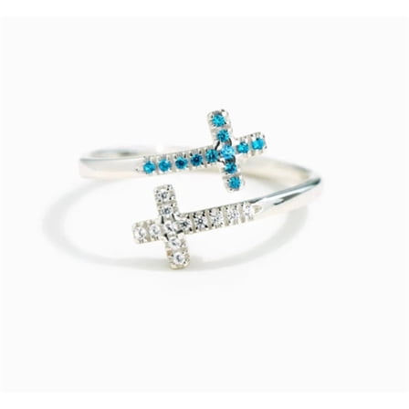 Womens 925 Sterling Silver Ring with Cross and Zircon White Gold Plated Adjustable Opening Fashion Ring for Ladies
