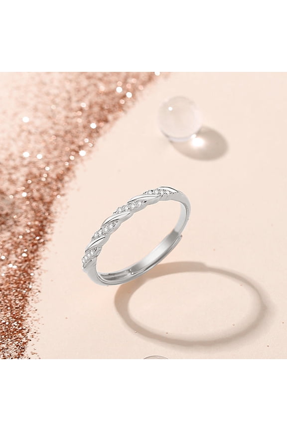 Womens 925 Sterling Silver Ring Adjustable Opening Fashion Jewelry Woven Band Olive Branch Geometry Design Ring for